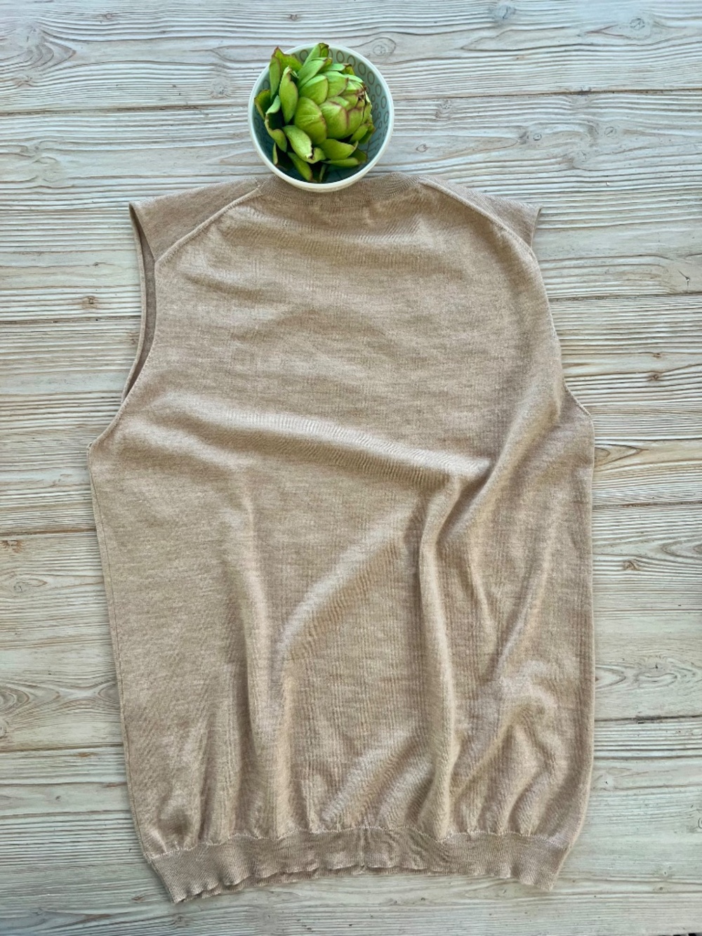 Brunello Cucinelli Cashmere Silk Sleeveless Sweater Beige Tan Size L Italy - Picture 4 of 6
